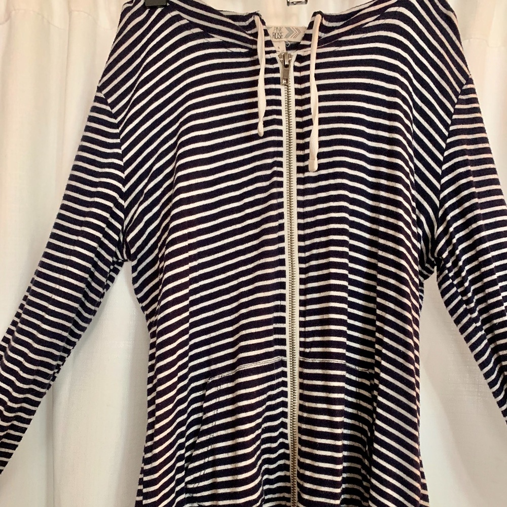 Pink Rose Navy Striped Zip-Up Hoodie Jacket